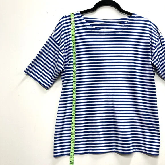 J Jill Striped T-Shirt, Size Small, Luxe Supima Elbow Short Sleeve, Blue & White - Picture 5 of 8